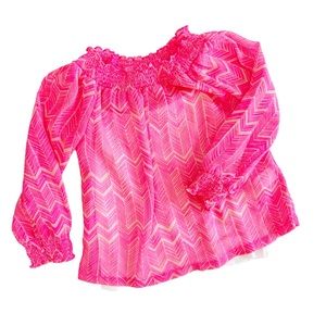 OLD Navy Chevron Semi Sheer Blouse Long Sleeve Pink White Attached Undershirt 2T